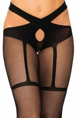 COAXcopenhagen.com HOSIERY Crotchless Fishnet Pantyhose With Wrap Waist