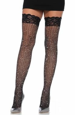 COAXcopenhagen2 Black Thigh High Stockings With Glitter HOSIERY