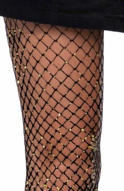 COAXcopenhagen.com Black Diamond Net Pantyhose With Gold Glitter