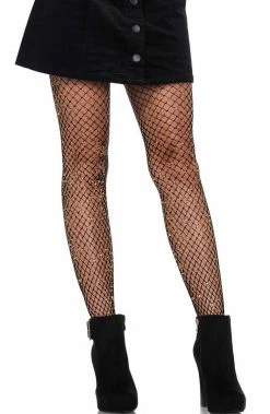 COAXcopenhagen.com Black Diamond Net Pantyhose With Gold Glitter