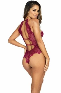 COAXcopenhagen.com Burgundy And See-through Lace Bodysuit - TEMPT