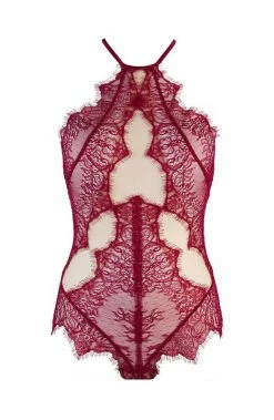COAXcopenhagen.com Burgundy And See-through Lace Bodysuit - TEMPT
