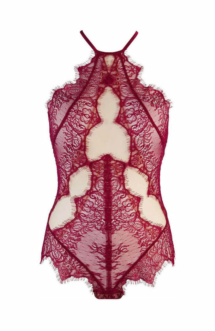 COAXcopenhagen.com Burgundy And See-through Lace Bodysuit - TEMPT