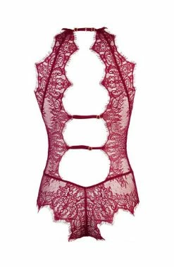 COAXcopenhagen.com Burgundy And See-through Lace Bodysuit - TEMPT