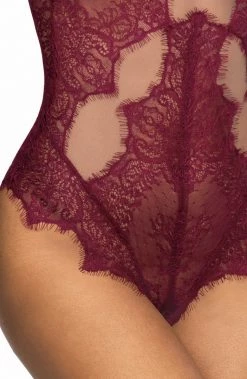 COAXcopenhagen.com Burgundy And See-through Lace Bodysuit - TEMPT