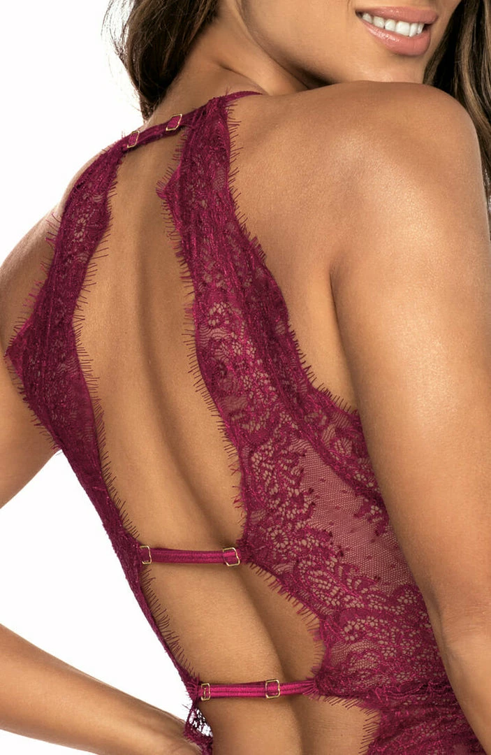 COAXcopenhagen.com Burgundy And See-through Lace Bodysuit - TEMPT