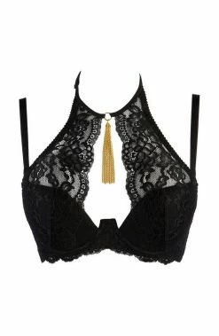 COAXcopenhagen.com LINGERIE Black Bra With Gold Tassel Chain Jewelery - GUILTY