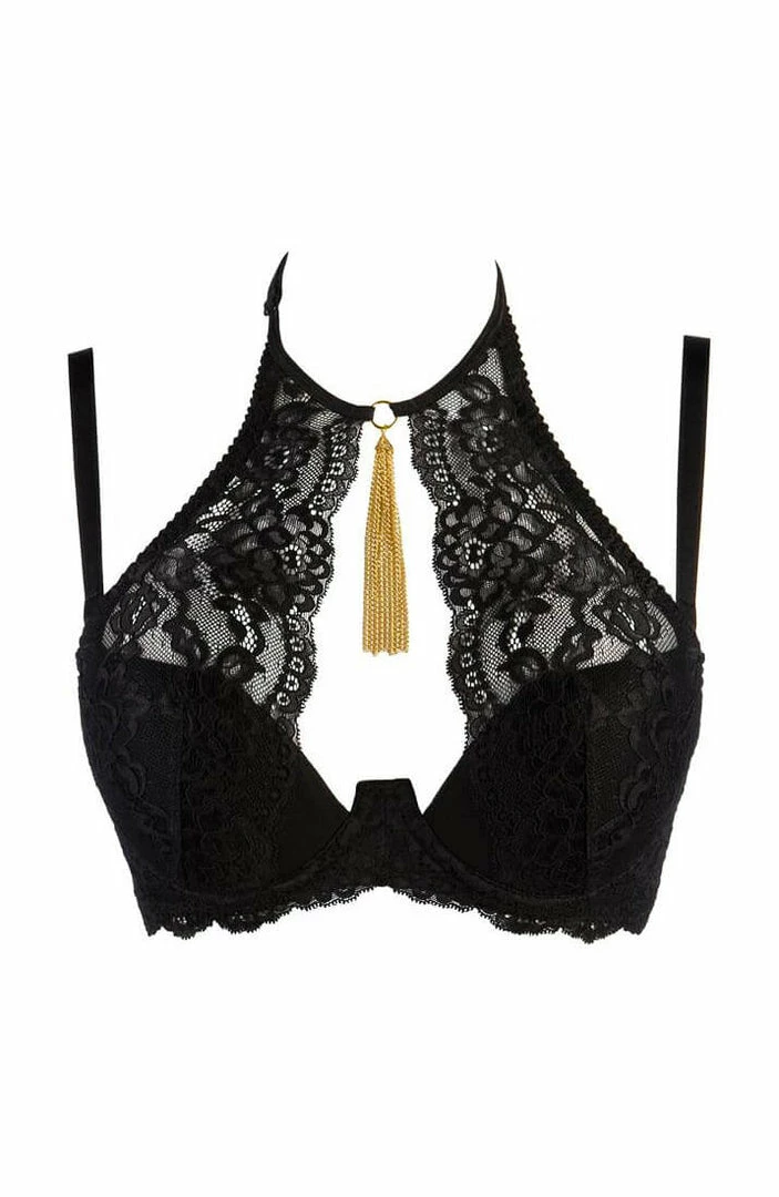 COAXcopenhagen.com LINGERIE Black Bra With Gold Tassel Chain Jewelery - GUILTY
