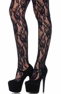 COAXcopenhagen2 HOSIERY Lace Stockings With Rose Pattern