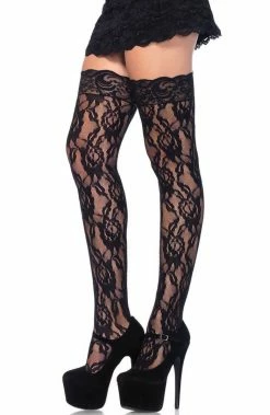COAXcopenhagen2 HOSIERY Lace Stockings With Rose Pattern