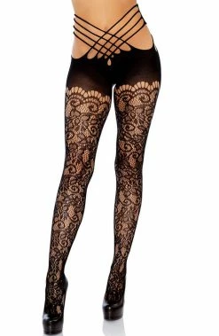 COAXcopenhagen.com Black Strappy Open-back Lace Tights