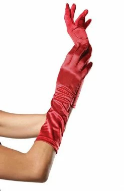 COAXcopenhagen2 Red Elbow Length Satin Gloves ACCESSORIES