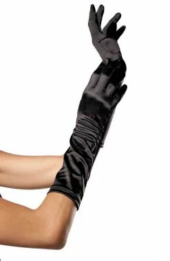 COAXcopenhagen2 Black Elbow Length Satin Gloves ACCESSORIES