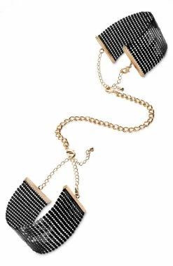 COAXcopenhagen.com Body Jewelry Black Metallic Cuffs With Gold Chain