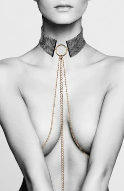 COAXcopenhagen.com Body Jewelry Black Metallic Choker With Gold Body Harness Chain