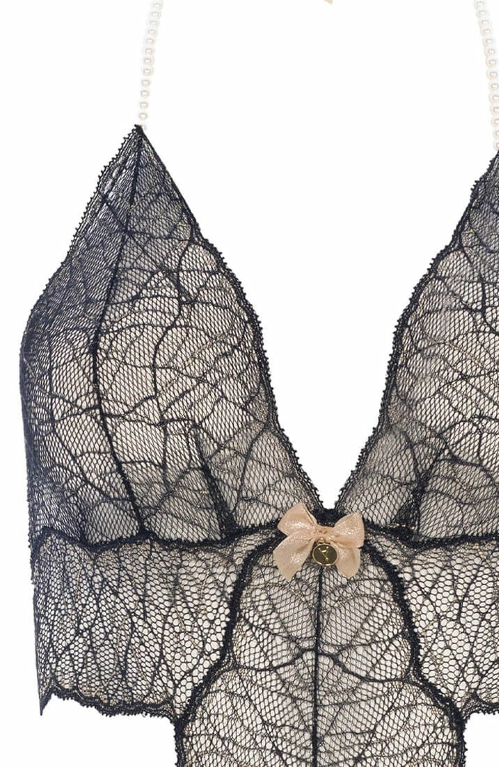 COAXcopenhagen.com Black Bodysuit With Single Pearl String - Sydney Body Single