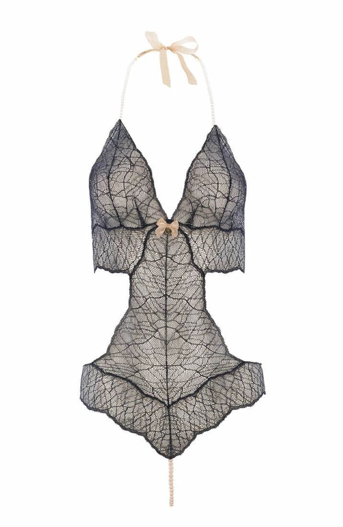 COAXcopenhagen.com Black Bodysuit With Single Pearl String - Sydney Body Single