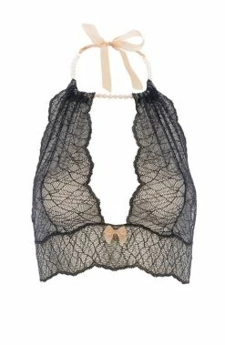 COAXcopenhagen.com Bras Black Bustier Bralette With Pearl Choker - Sydney Bralette