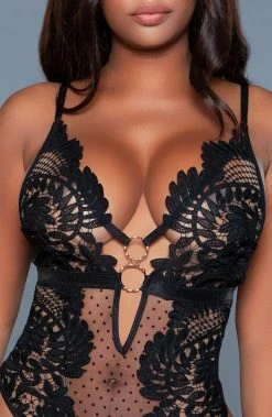 COAXcopenhagen.com LINGERIE Black Floral Lace Bodysuit - Bedtime Bliss