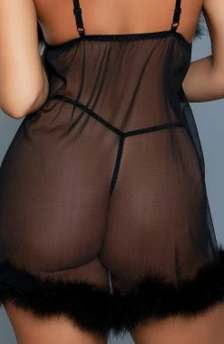 COAXcopenhagen.com Black Faux Fur Mesh Chemise - Adore Me LINGERIE