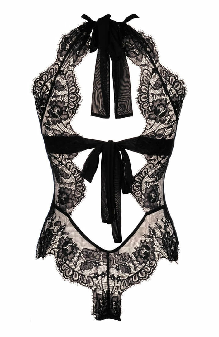 COAXcopenhagen.com Black Halter Neck Lace Bodysuit - AMUSING LINGERIE