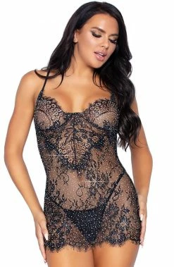 COAXcopenhagen.com Black Lingerie Dress With Rhinestones - Love Or Lust