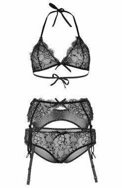 COAXcopenhagen.com Black Eyelash Lace Lingerie Set With Rhinestones - Mistress