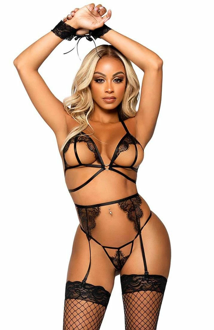COAXcopenhagen.com Black Open Cup Lingerie Set - Fierce Attraction