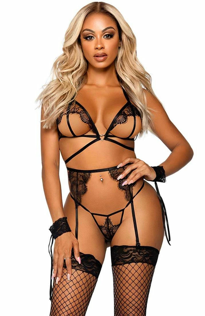 COAXcopenhagen.com Black Open Cup Lingerie Set - Fierce Attraction