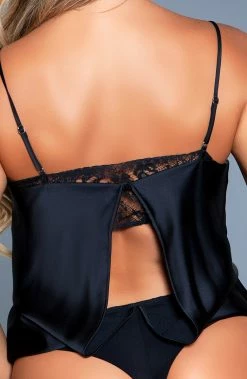 COAXcopenhagen.com LINGERIE Black Satin Bodysuit - CHARMEUSE