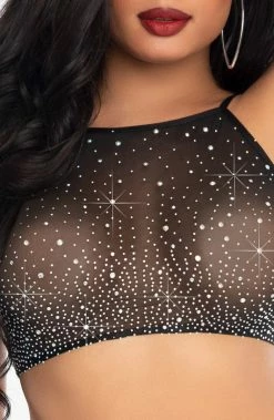 COAXcopenhagen.com LINGERIE Black Sheer Crop Top & Mini Skirt With Rhinestones - With You