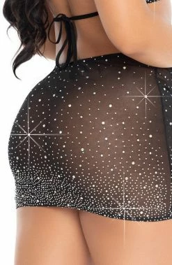 COAXcopenhagen.com LINGERIE Black Sheer Crop Top & Mini Skirt With Rhinestones - With You