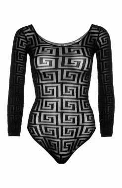 COAXcopenhagen.com LINGERIE Black Mosaic Snap Crotch Bodysuit - Selfie