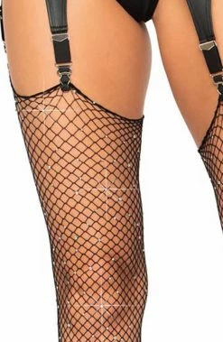 COAXcopenhagen.com Black Fishnet Stockings With Rhinestones