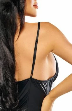 COAXcopenhagen.com Black Wet Look Dress With Sheer Mesh Bust - Lilja LINGERIE