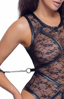 COAXcopenhagen.com Lace Bodysuit With Harness & Metal String - All Tied Up LINGERIE