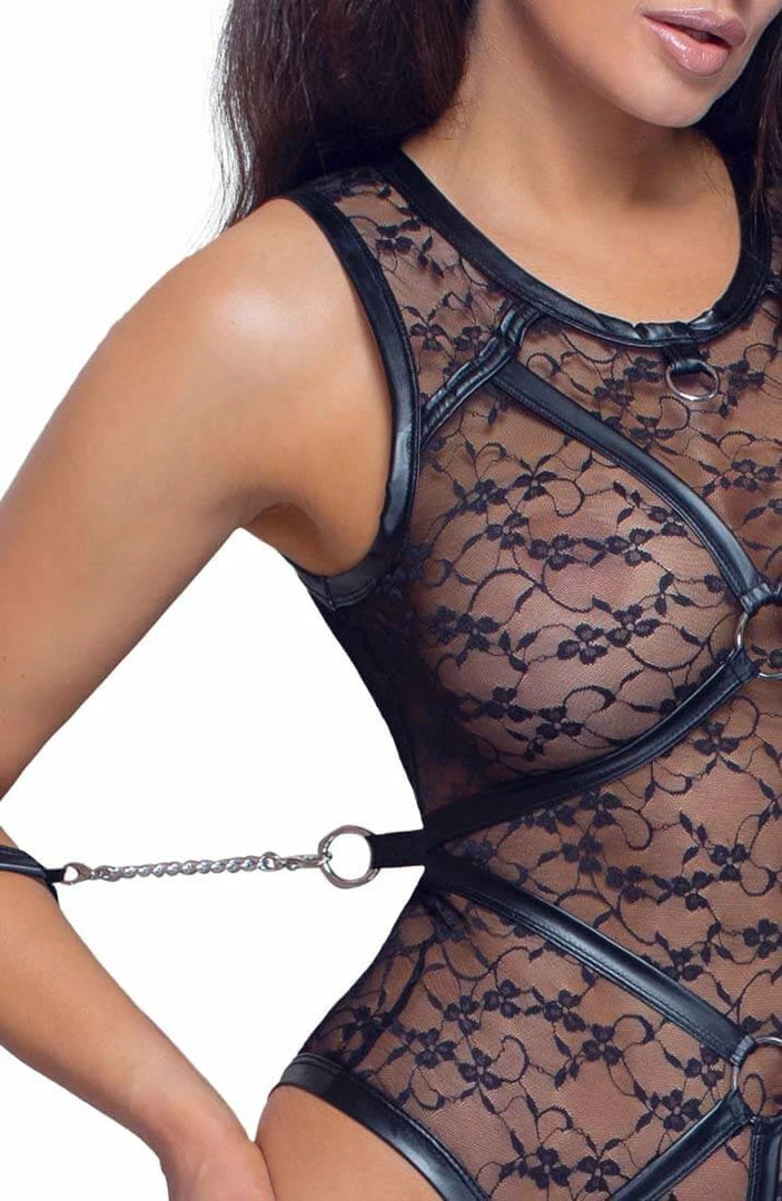COAXcopenhagen.com Lace Bodysuit With Harness & Metal String - All Tied Up LINGERIE