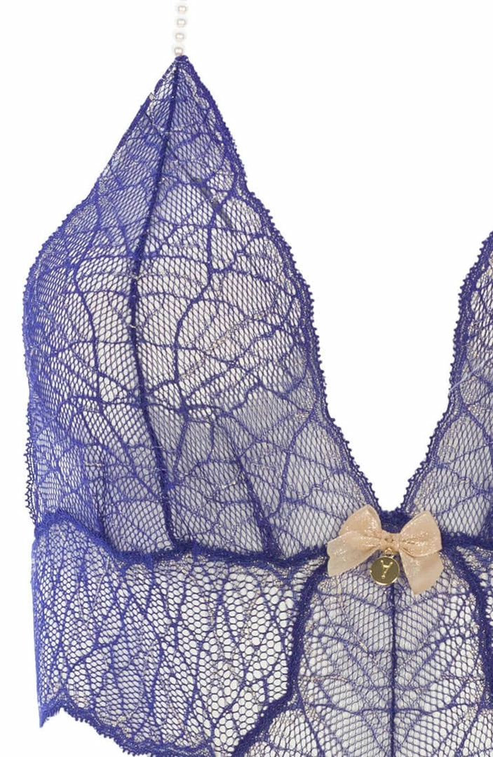 COAXcopenhagen.com LINGERIE Blue Bodysuit With Double Pearl String - Sydney Body Double