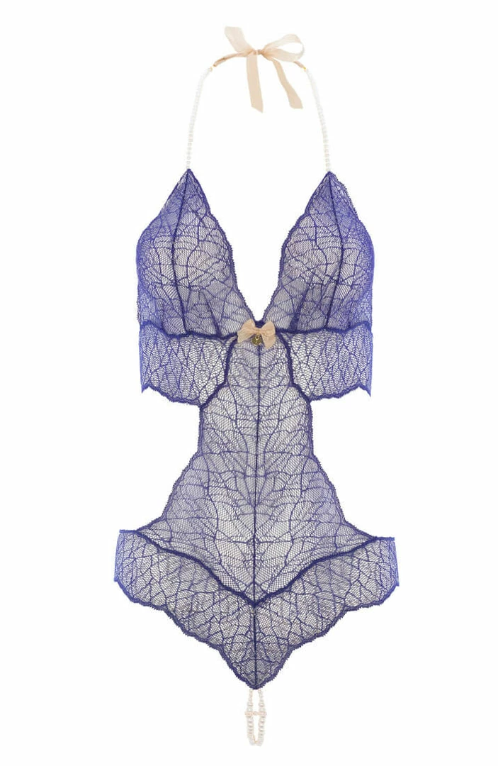 COAXcopenhagen.com LINGERIE Blue Bodysuit With Double Pearl String - Sydney Body Double