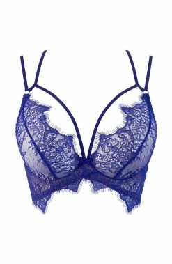 COAXcopenhagen.com Blue Lace Bustier Bra With Multi Cage-straps - EUPHORIA LINGERIE