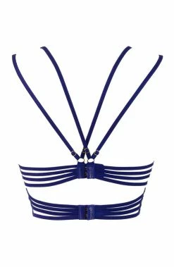 COAXcopenhagen.com Blue Lace Bustier Bra With Multi Cage-straps - EUPHORIA LINGERIE