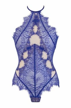 COAXcopenhagen.com LINGERIE Blue And See-through Lace Bodysuit - SHAPE
