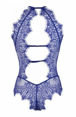 COAXcopenhagen.com LINGERIE Blue And See-through Lace Bodysuit - SHAPE