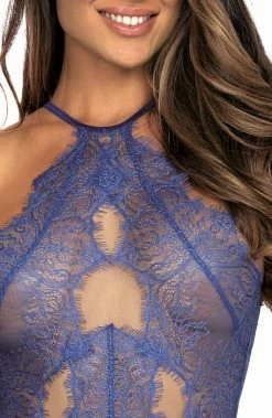 COAXcopenhagen.com LINGERIE Blue And See-through Lace Bodysuit - SHAPE