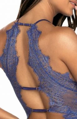 COAXcopenhagen.com LINGERIE Blue And See-through Lace Bodysuit - SHAPE