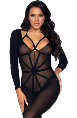 COAXcopenhagen.com Black Bodystocking & Body Harness - Opaque Illusion
