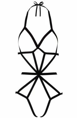 COAXcopenhagen.com Black Bodystocking & Body Harness - Opaque Illusion