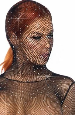 COAXcopenhagen.com Hooded Net Bodysuit With Rhinestone - Hooded Love LINGERIE