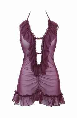 COAXcopenhagen.com Burgundy Lingerie Dress With Ruffle - SEÑORITA