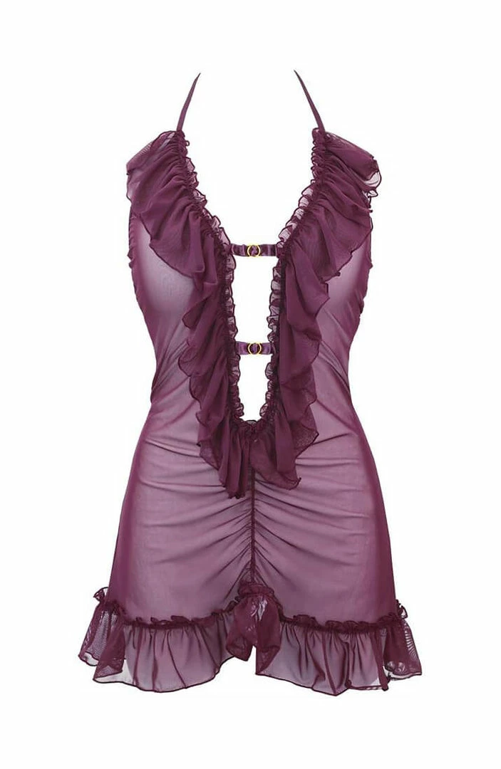 COAXcopenhagen.com Burgundy Lingerie Dress With Ruffle - SEÑORITA